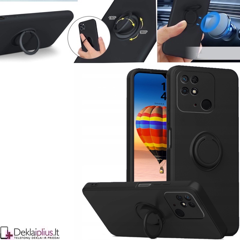 Švelnaus silikono dėklas su žiedu - juodas (telefonui Xiaomi Redmi 10C) Švelnaus silikono dėklas su žiedu - juodas (telefonui Xiaomi Redmi 10C)